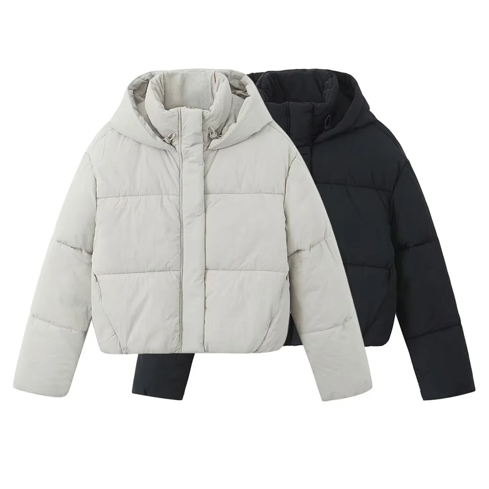 

ZARF2024 autumn and winter new women's solid color casual versatile loose thick long-sleeved hooded jacket cotton coat