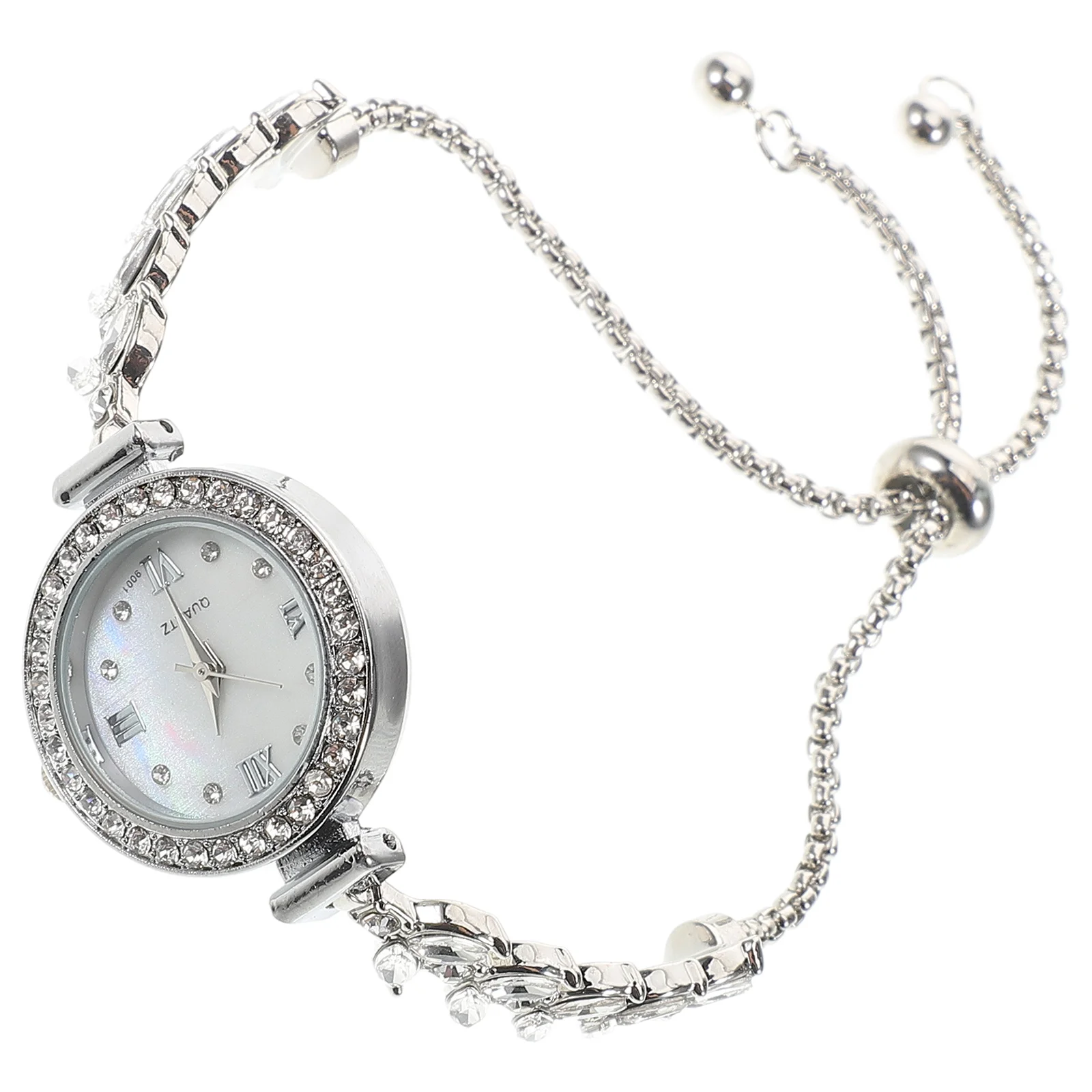 

Rhinestone Mermaid Quartz Watch Elegant Crystal Silver Chain Bracelet Luxury Ladies Wristwatch Bangle Small Wrists Dressy Events