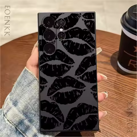 Black Lips Soft Matte Phone Case for Samsung Galaxy Note 10 20 Lite S25 S24 S23 S22 S21 S20 Ultra FE Plus 5G Anti-fall Cover