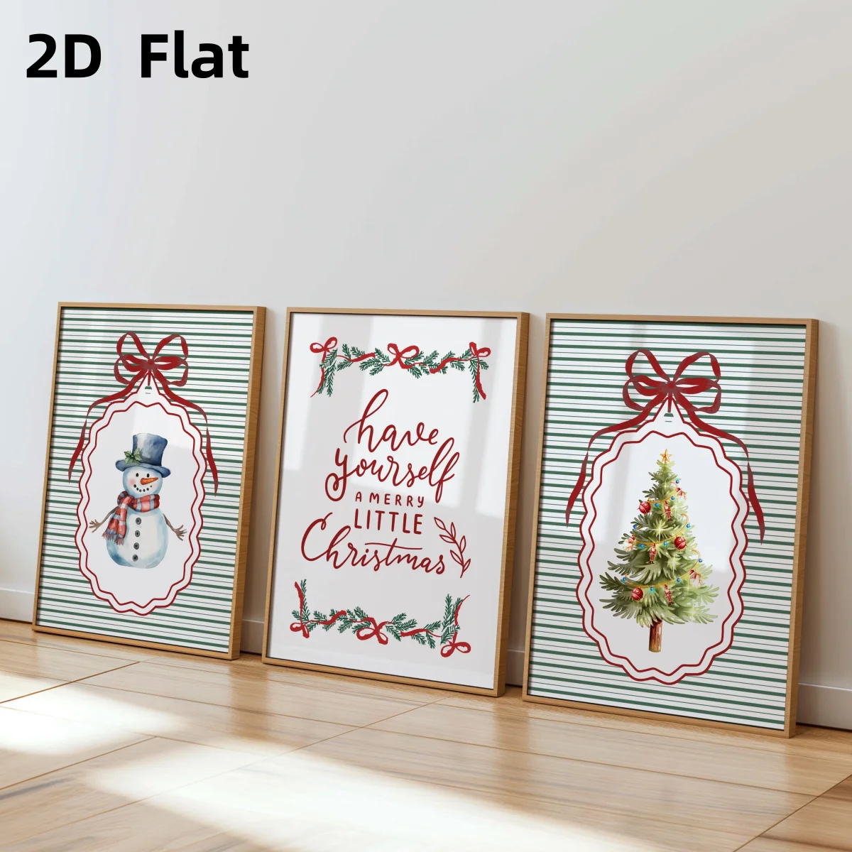 1/3pcs Preppy Farmhouse Christmas Striped Canvas Print Poster Christmas Tree Snowman Cozy Xmas Winter Prints Holiday Home Decor