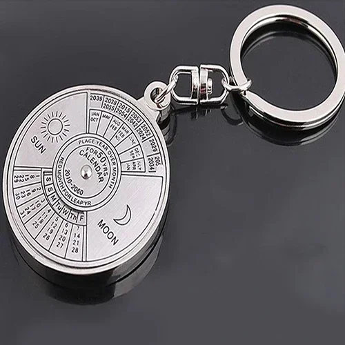 50 Years Perpetual Calendar Keychain Silvery Metal Car Keyring Ornament Bag Purse Charm Accessories Personalized Gift