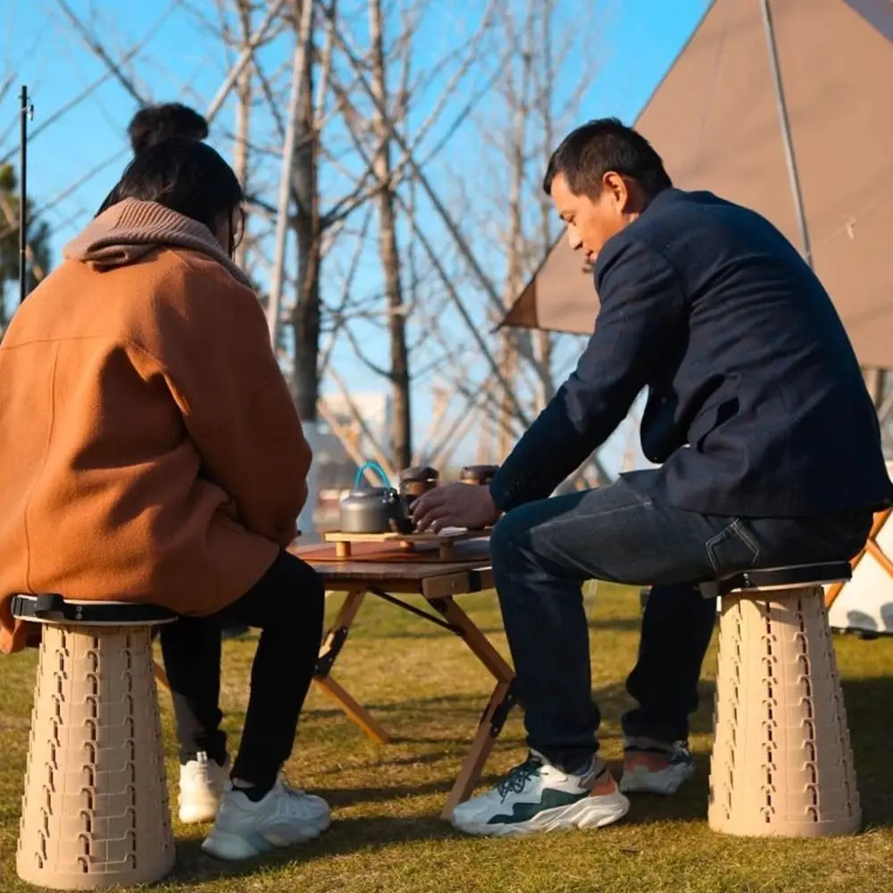 

Adjustable and Extendable Telescoping Folding Stool Collapsible Sturdy Camping Stool Strong Load-bearing Soft Rubber Seats