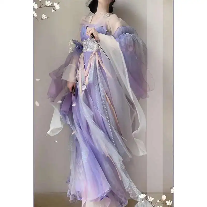 

Embroidered Large Sleeves Ru Han Element Blue Purple Fairy Hanfu New Style