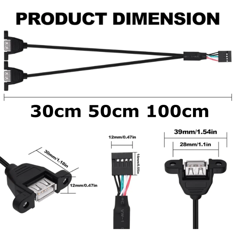 USB 2.0 Front Panel Header 9 Pin to USB A Adapter Y Splitter Cable Motherboard 9 Pin Header Splitter to Dual Type A Female Ports