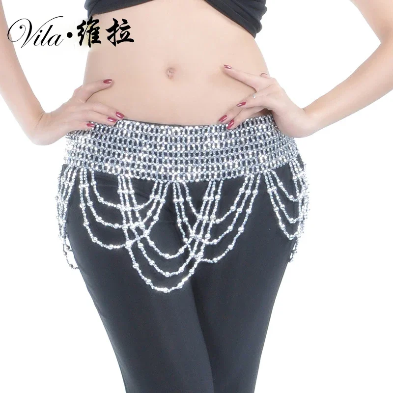 Women Beaded Big Waves Belly Dance Waist Chains Bellydance belt for Practice Golden Silver Gypsy Tribal Waist Chain