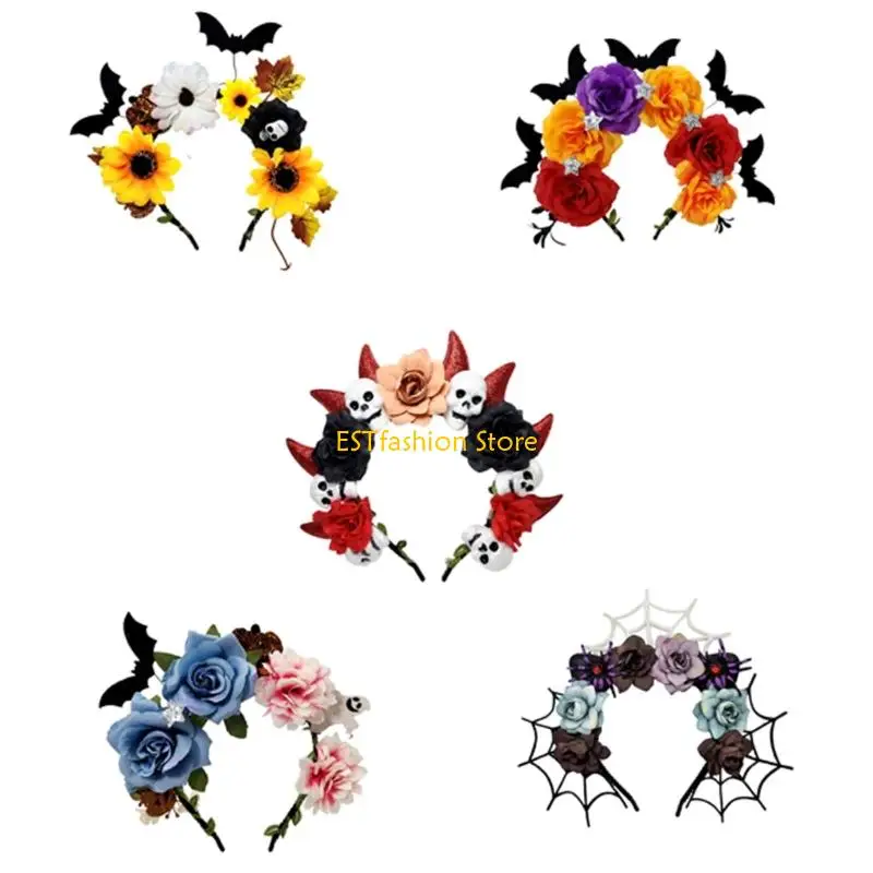 

Y5GC Halloween Headbands For Women Adjustable Spiders Bat Decorations Party Hair Accessories