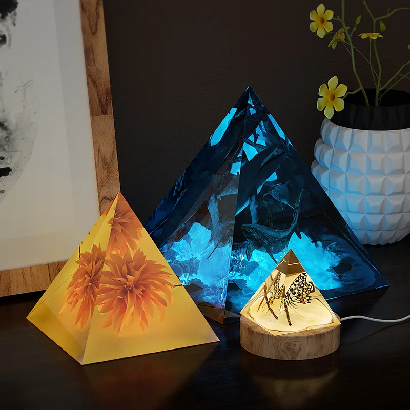 DIY Crystal Epoxy Resin Mold Pyramid With Bracket, Triangular Cone Ornament Craft Resin Silicone Mold