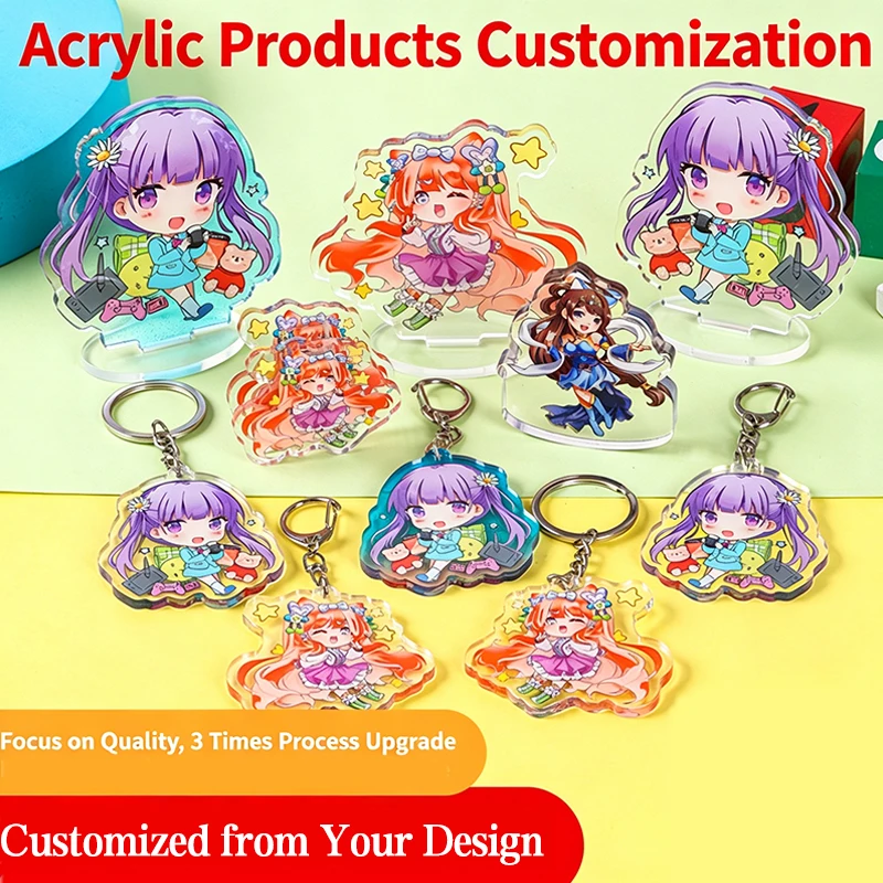 Wholesale Acrylic Stand Custom Cartoon Anime Photo Keychain Dog Cat Animal Character Picture Personalized Keyring Fans Gift