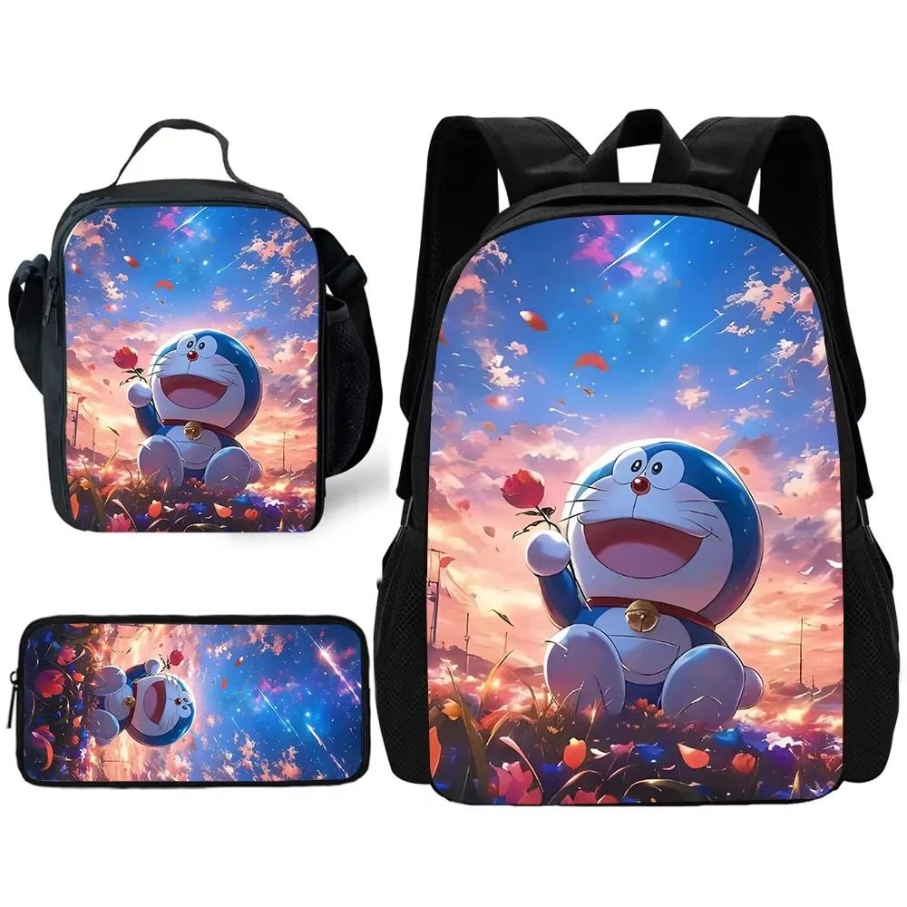 3 pcs set Cute For D-Doraemons Child School Backpack with Lunch Bags ,Pencil Bags ,School Bags for Boys Girls Best Gift