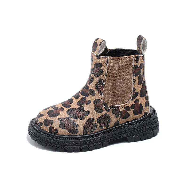 Kids Boots Leopard Prints Classic Little Boys Ankle Boots Side Zipper Fashion Classic Unisex Girls Rubber Boots Breathable Warm