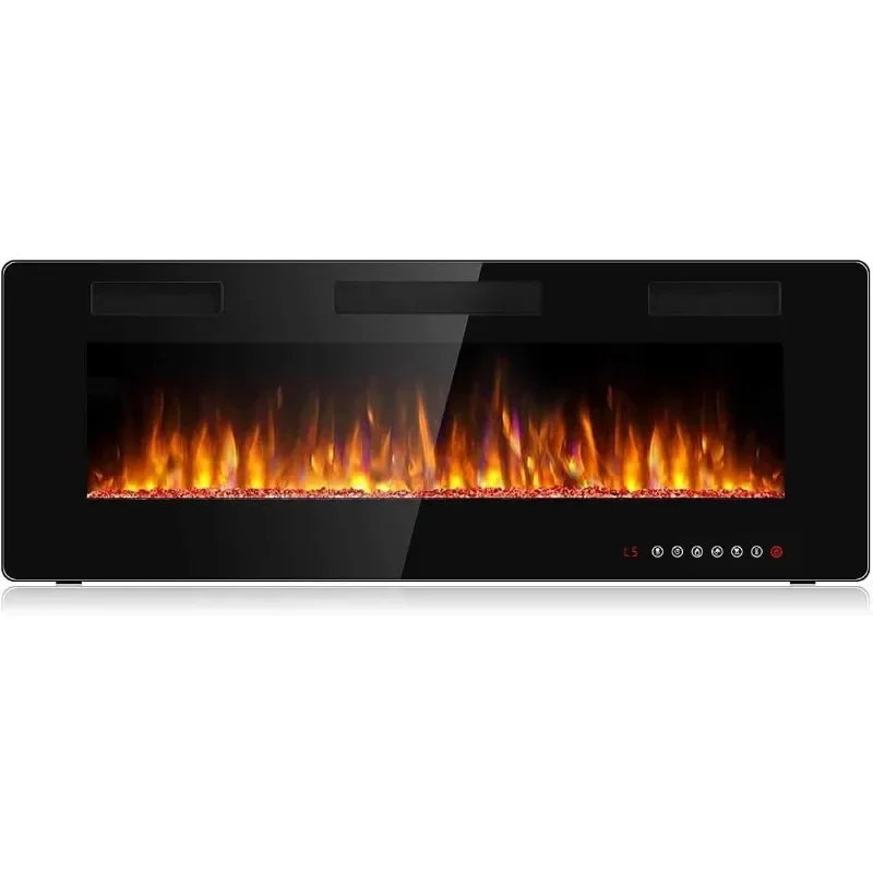 Ultra-Thin Silence Linear Electric Fireplace,Recessed Wall Mounted Fireplace,12 Adjustable Flame Color&Speed,Touch Screen Remote