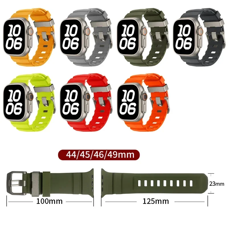 Sport Silicone Band For Apple Watch Ultra 2 10 9 8 7 6 SE 5 4 Titanium Metal Bracelet Strap For iWatch 42mm 44mm 45mm 46mm 49mm