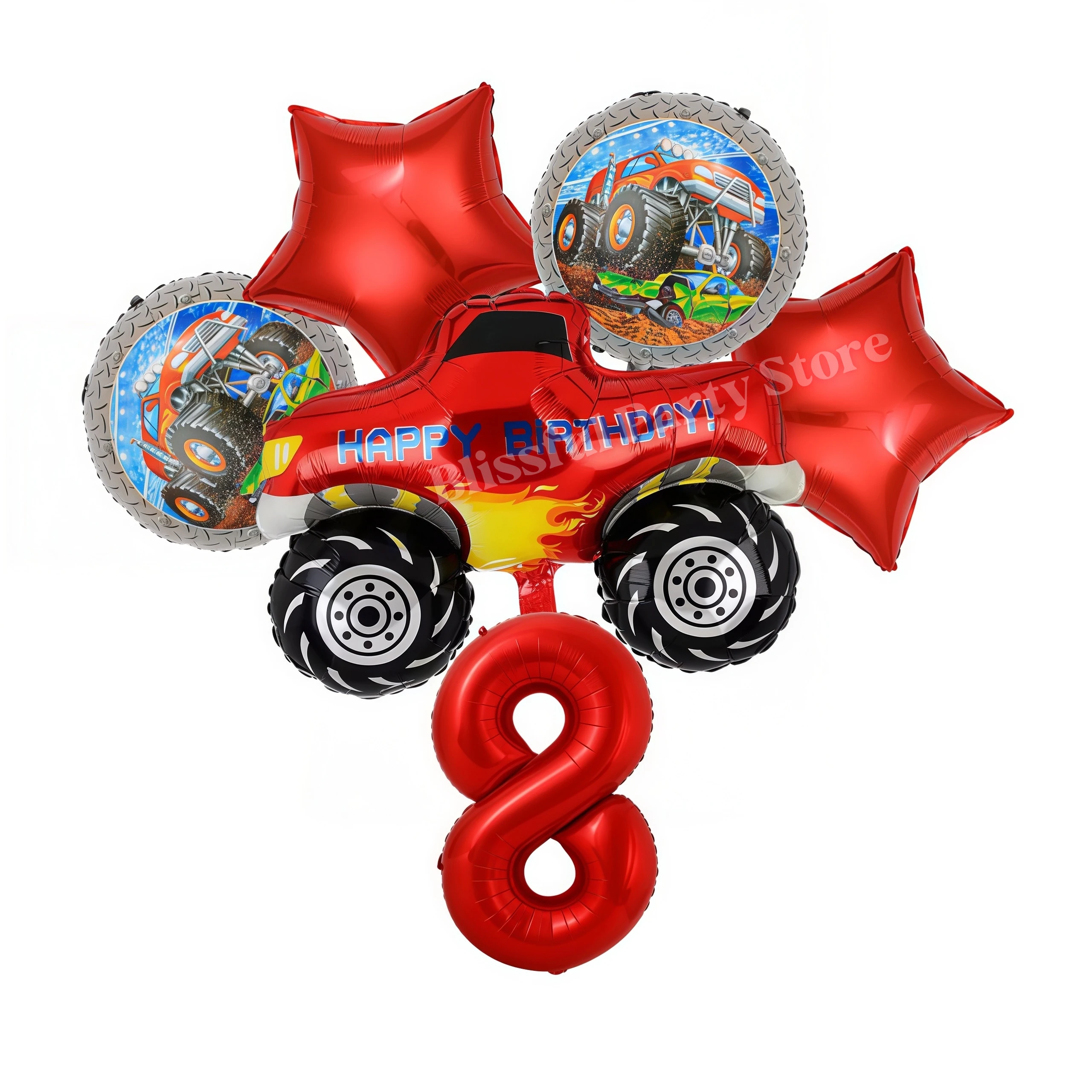 Monster Truck Party-Zubehör Jungen Rennwagen-Party-Dekorationen Teller Becher Luftballons Banner für Kinder Jungen 2. Geburtstag Party-Dekorationen – Detail 34