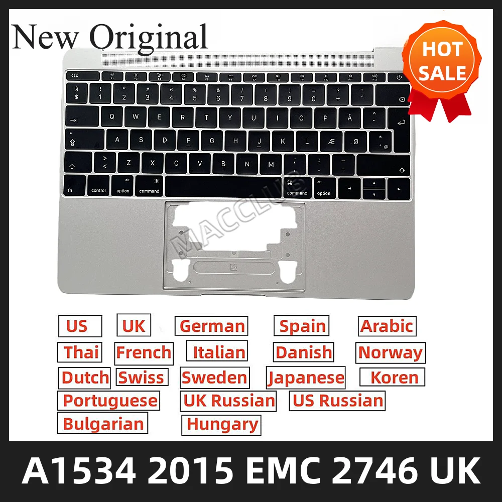 Brand New A1534 Keyboard for Macbook Air 12'' A1534 Early 2015 EMC 2746 UK Top case with keyboard Silver