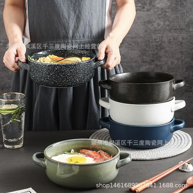 

Japanese style underglaze color binaural ceramic soup pot simple creative household tableware soup bowl noodle bowl soup pot