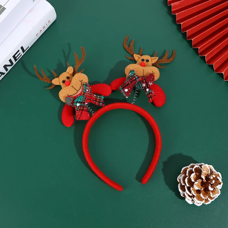 Christmas Headband Santa Claus Reindeer Snowman Bear Plaid Holiday Decoration Adults Kids Cute Xmas Hair Band Party Props