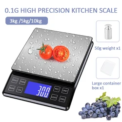 High Precision Kitchen Scale 3kg/5kg/10kg 0.1g Household Food Coffee Balance Waterproof Electronic Scales 50g Weights Scale Pan