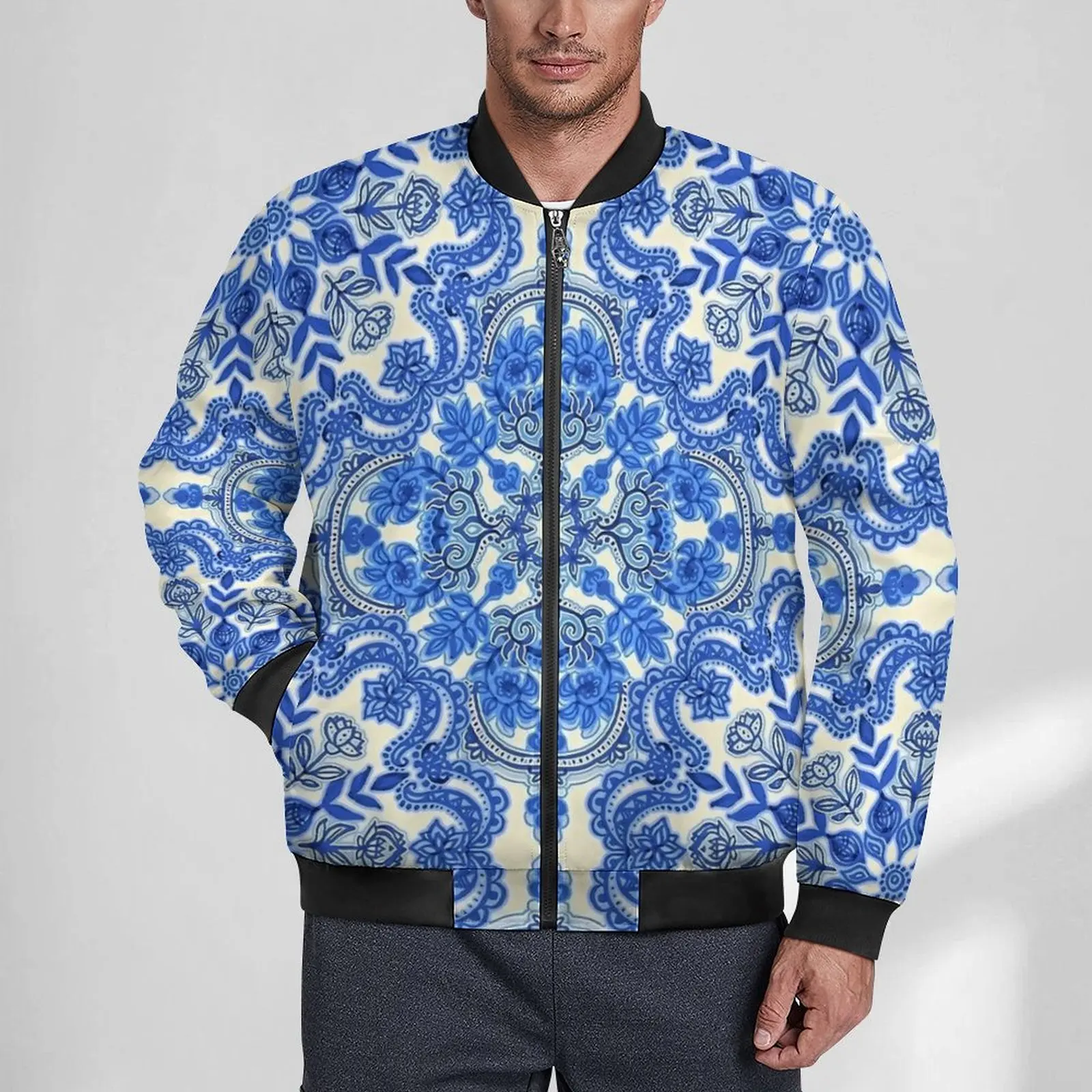 

China White Folk Art Jackets Man Retro Floral Autumn Coats Aesthetic Waterproof Casual Windbreakers Print Outerwear Jacket 6XL