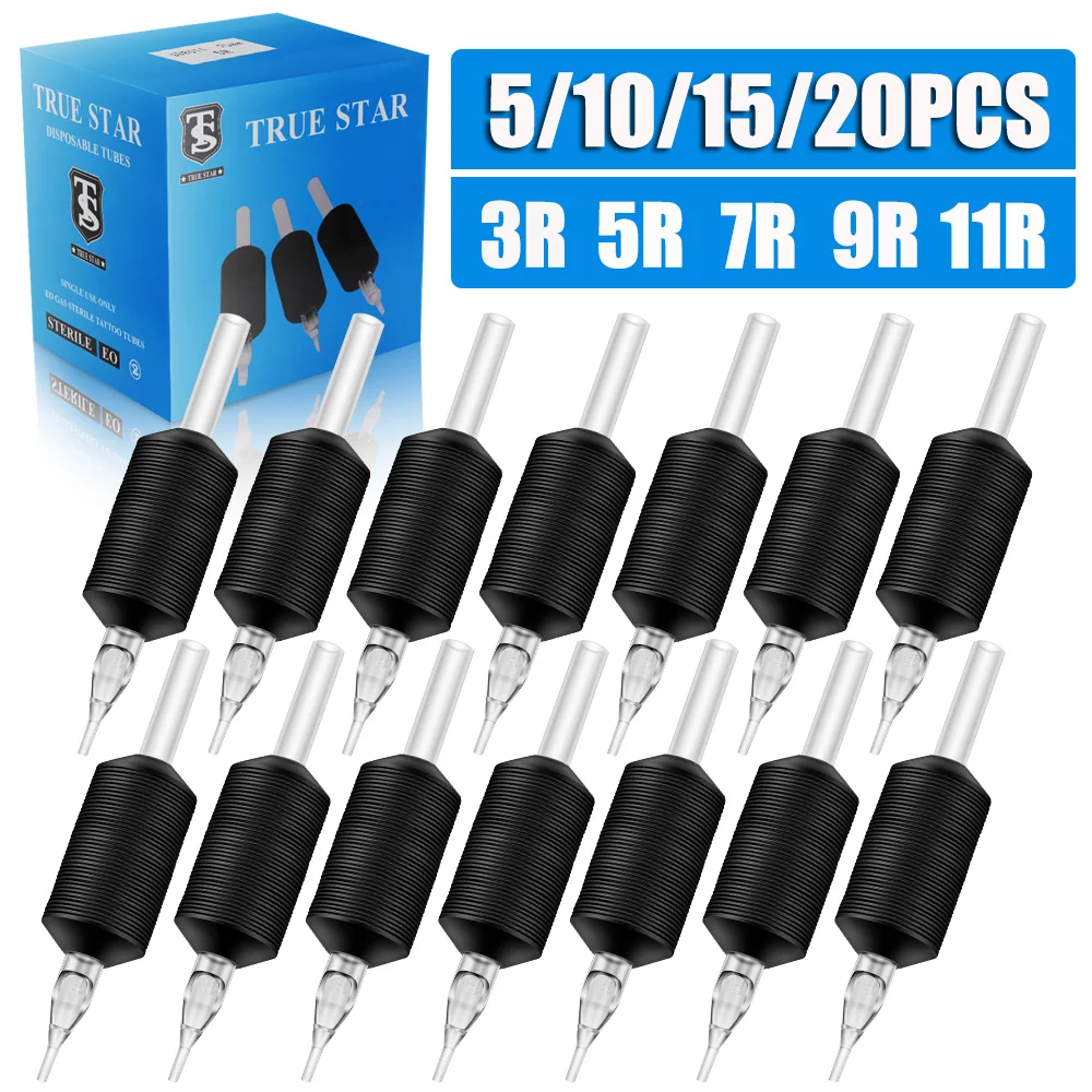 

20/15/10/5 шт. силиконовые стерильные прозрачные трубки для тату-машинок 25 мм с длинными круглыми наконечниками 3R 5R 7R 9R 11R для тату-игл