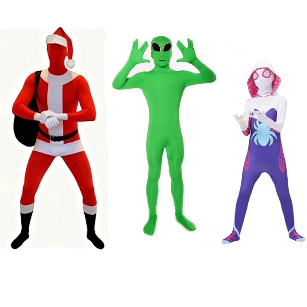 

Halloween Adult ET Alien Cosplay Costume Zentai Jumpsuits Green ET Alien Mascot Carnival Masquerade Santa Claus Bodysuit Suit