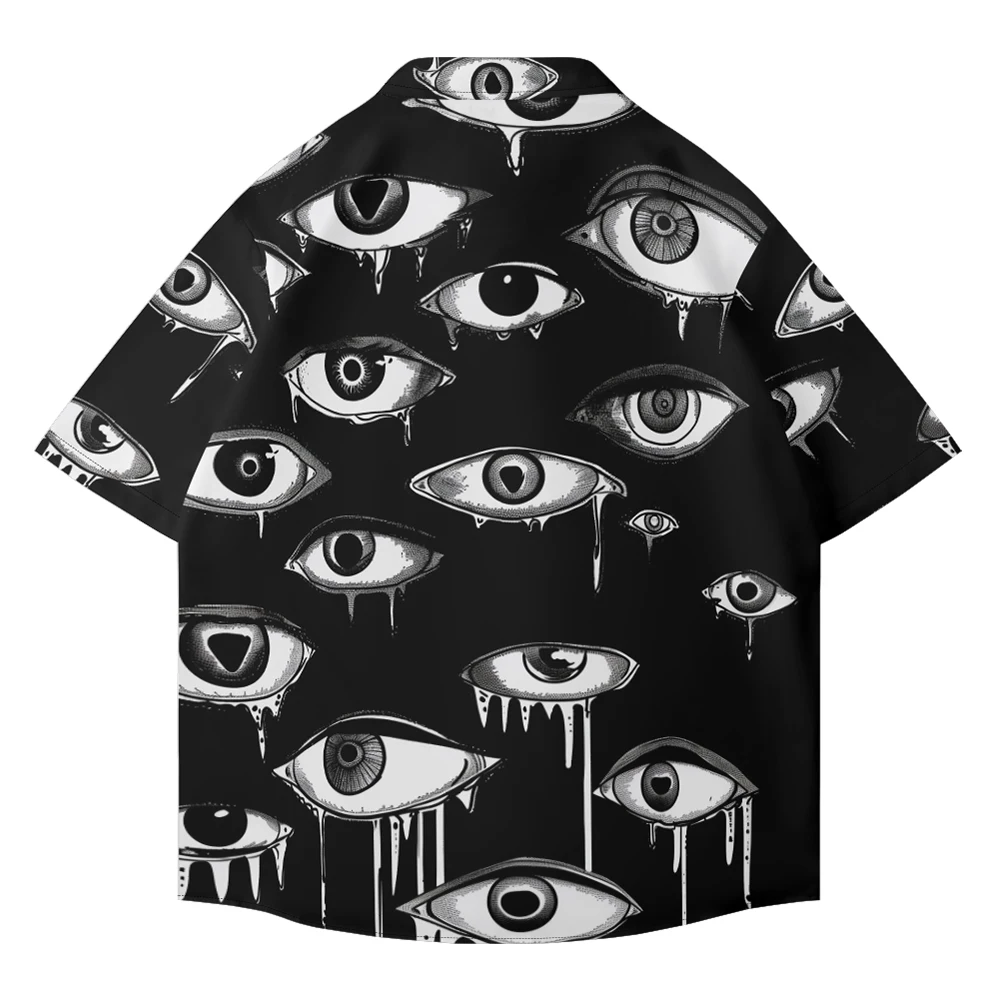 Summer casual large size short-sleeved shirt high street element eye pattern loose trend single row button fashion shirt