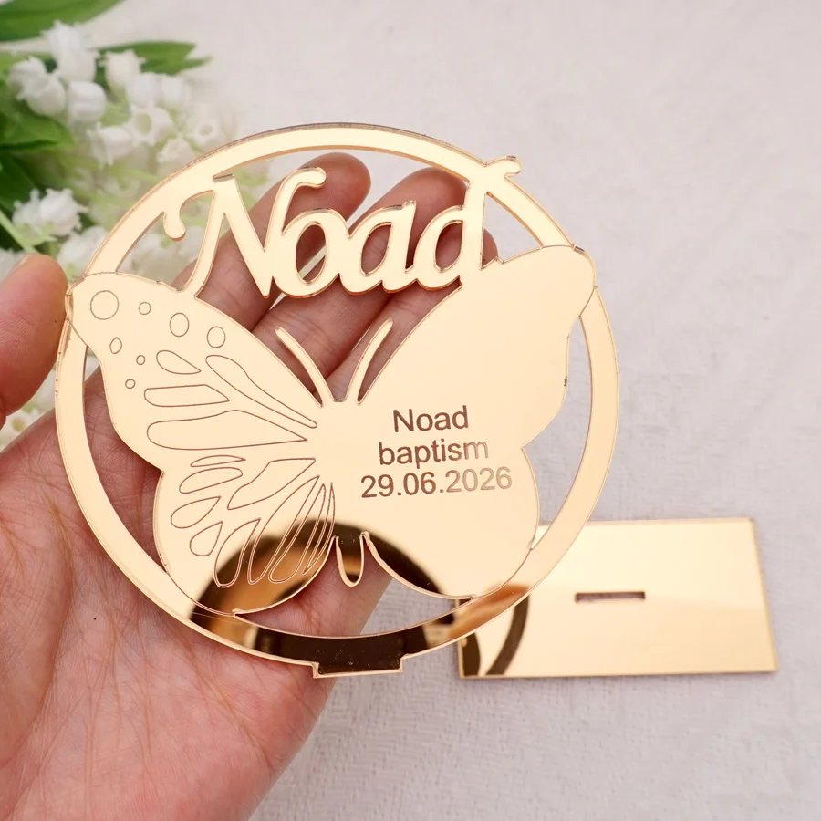12pcs Customized Butterfly Name Sign With Base Stand Acrylic Mirroried Party Decor First Holy Communion Christening Favors view 3