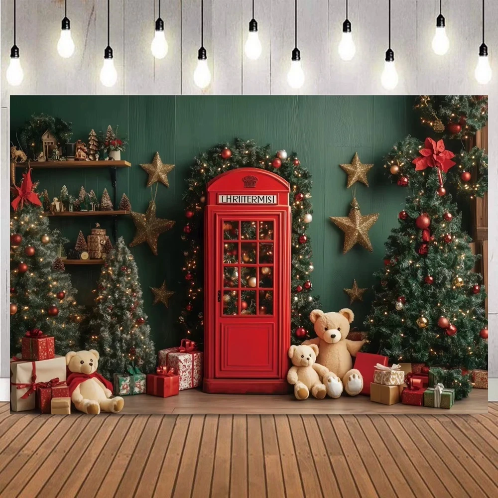 

Зимний рождественский декор, фон для фотосъемки, красный телефон, будка, шкаф, подарок, ворс, рождественская елка, горшечное растение, вечерние портретный фон