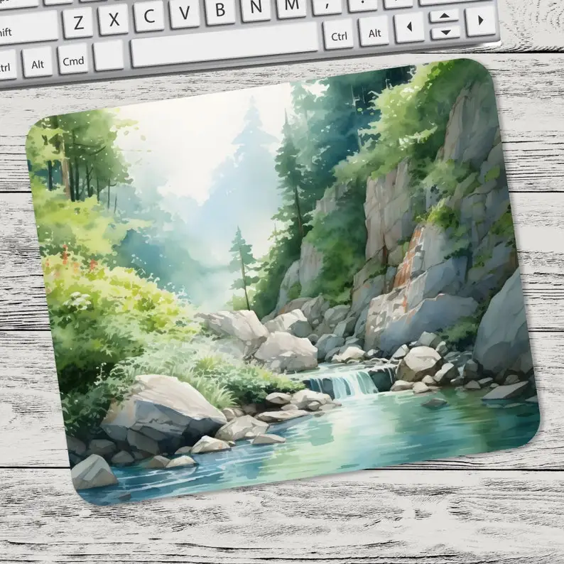 

River Forest Mountain Design mouse pad square rubber anti-slip washable suitable for gamers and office high-definition printing