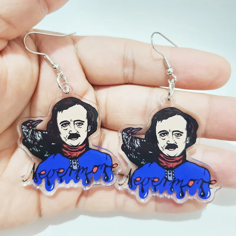 New Poet and Crow Earrings Literature Gifts Horror Literature Jewelry Novelty Acrylic Earrings Suitable for Women Gifts