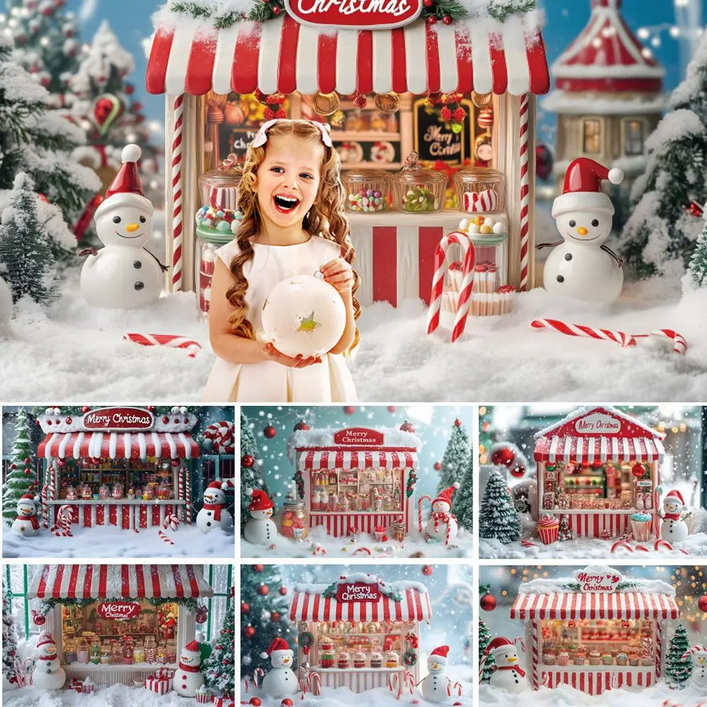 

Christmas Candy Cart Backdrop Cupcake Snow Snowman Xmas Tree Girls Kids Portrait Photography Background Decor Photostudio Props