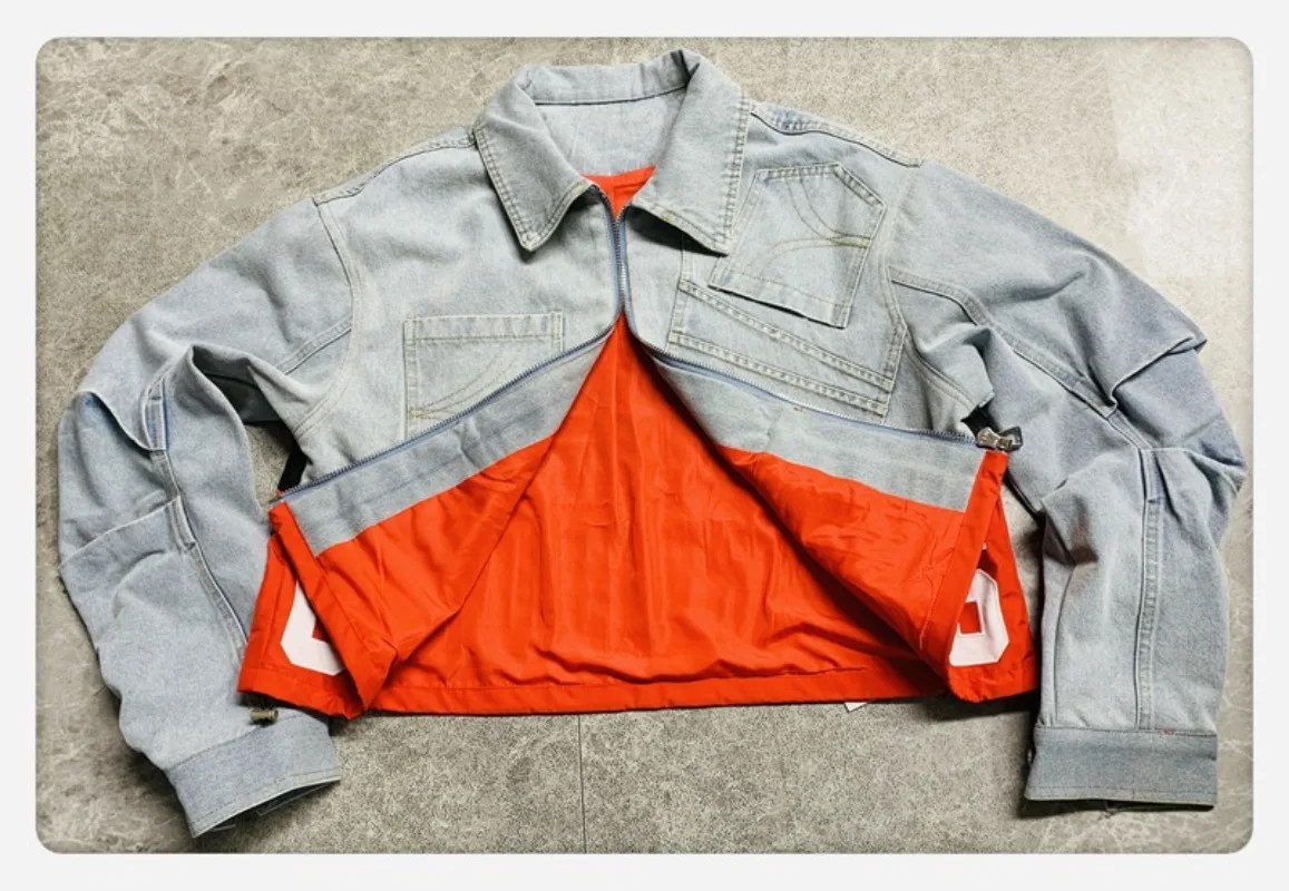 2025 Spring European Goods Heavy Industry Pocket Design Sense Letter Embroidery Color Matching Jacket Trendy Denim Jacket Women