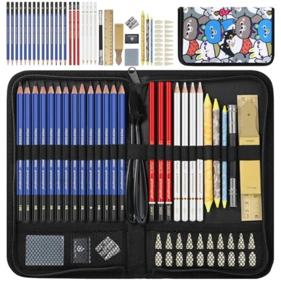 PCS Drawing Kit Sketching Pencil Set, Sketch Pencils Art Supplies with Graphite, Charcoal, Blending Tools, Drawing Pencils for