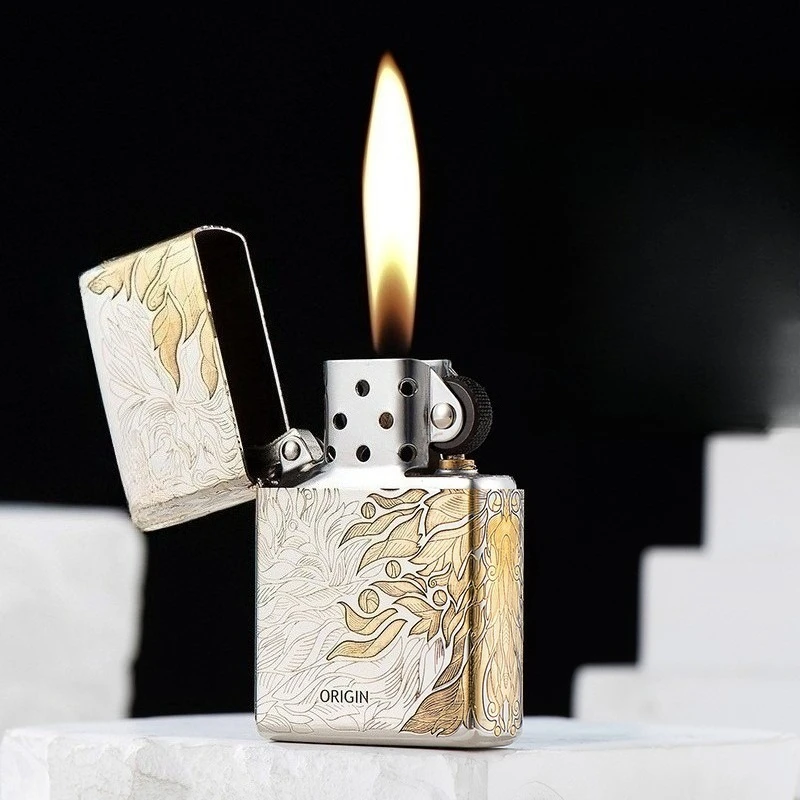 CHIEF/Original Nickel Two-color Series Creative Pure Copper Carved Metal Retro Windproof Lighters Smoking Smoke Accesoires