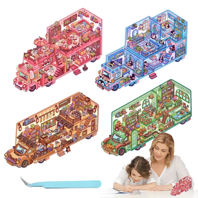 Cute Cartoon Forest Animals RV 3D Landscaping Sticker Fun High Playability Kids DIY Stacked PET Decals Micro-scene Decoration