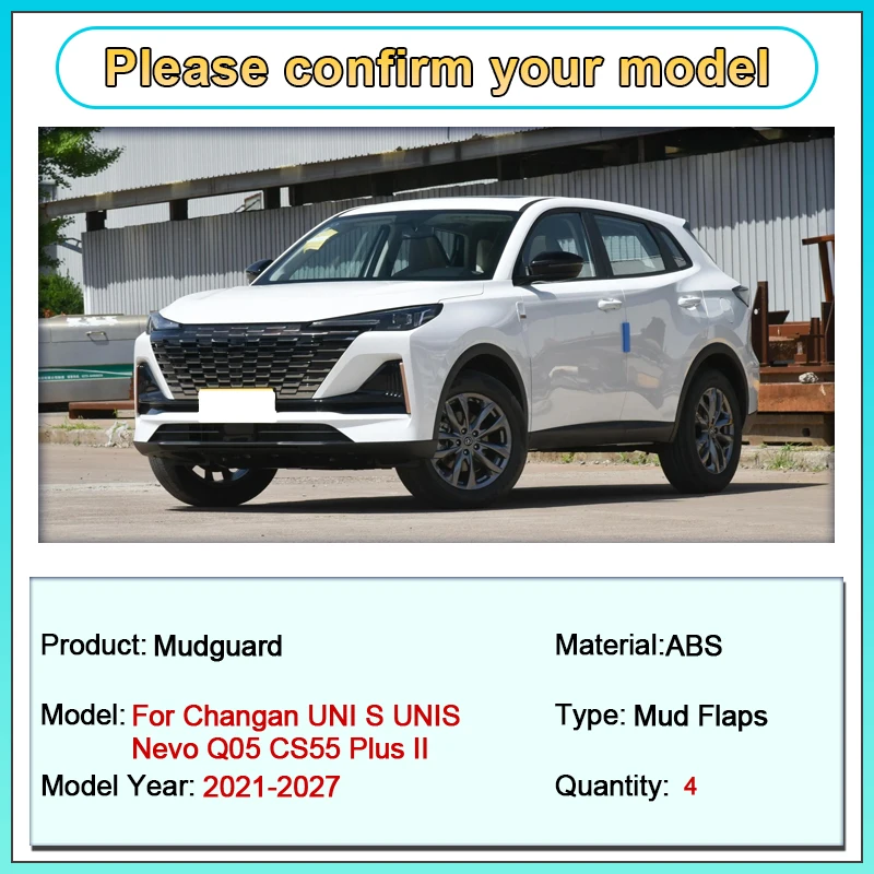 

For Changan UNI S UNIS Nevo Q05 CS55 Plus II 2021-2027 Mud Flaps Mud Flaps Fender Front Rear Flaps Anti-Splash Guard Car Tools