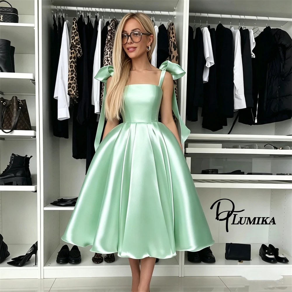 

DTLumika Women's Glossy Party Dresses with Big Bow Shoulders A Line Long Cocktail Evening Dating Dresses Stage Performance Dress