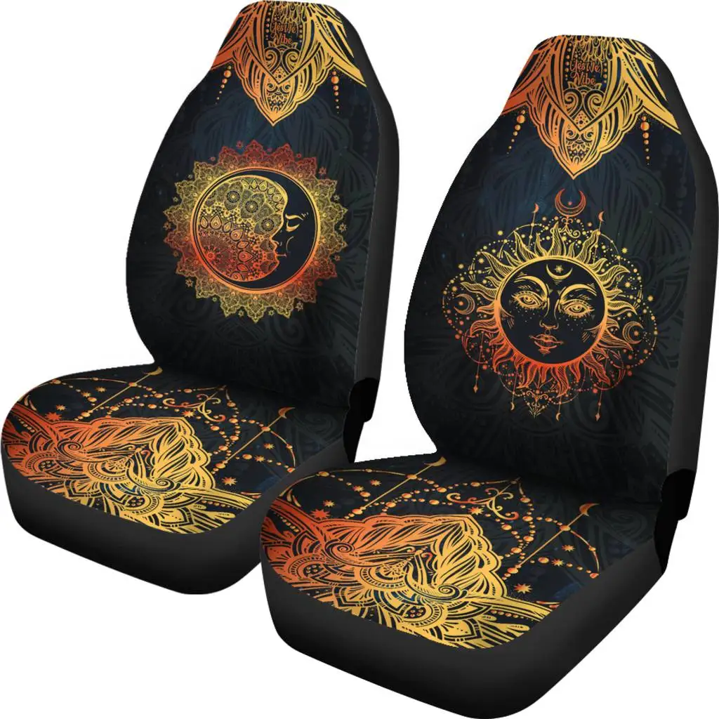 2pcs/Set Vehicle Seat Cover for Women Blessing Witch Sun Moon Design Galaxy Dirt Resistant Auto Front Seat Protector Universal