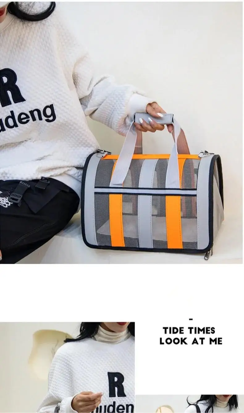Faltbare, belüftete Haustier-Schultertasche aus Netzstoff, tragbare, atmungsaktive Handtasche für den Außenbereich, für Kätzchen, Welpen, kleine Hunde, Katzen – Detail 7