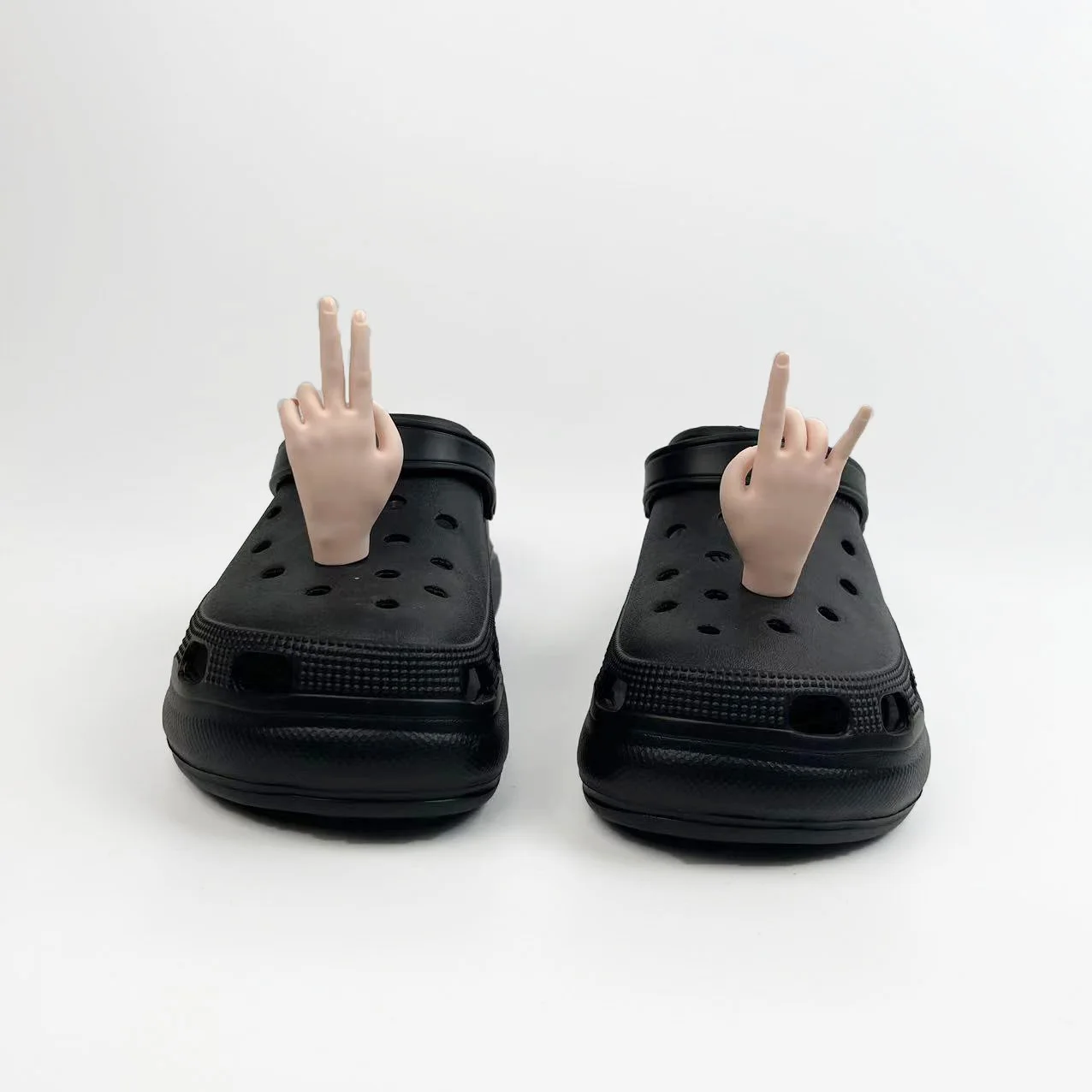 2pcs Hand Shoe Charms Flexible Parody Clogs Sandals PVC Garden Shoe Decorations Funny Gift for Friends