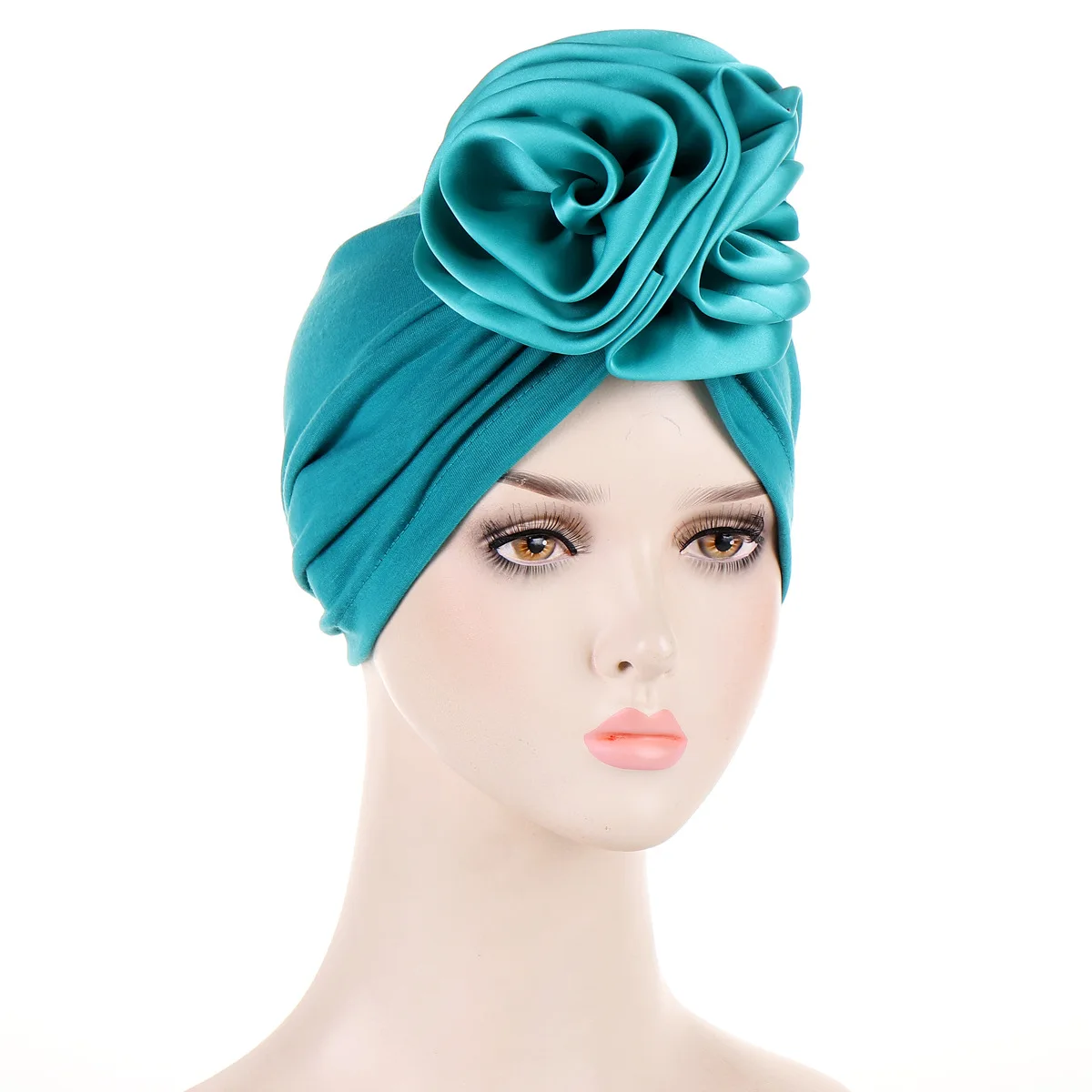 

Satin Flower Turban Caps for Women Head Wraps Muslim Headwear Bandana Cap Islamic Headscarf Hair Bands Hat Indian Headwrap