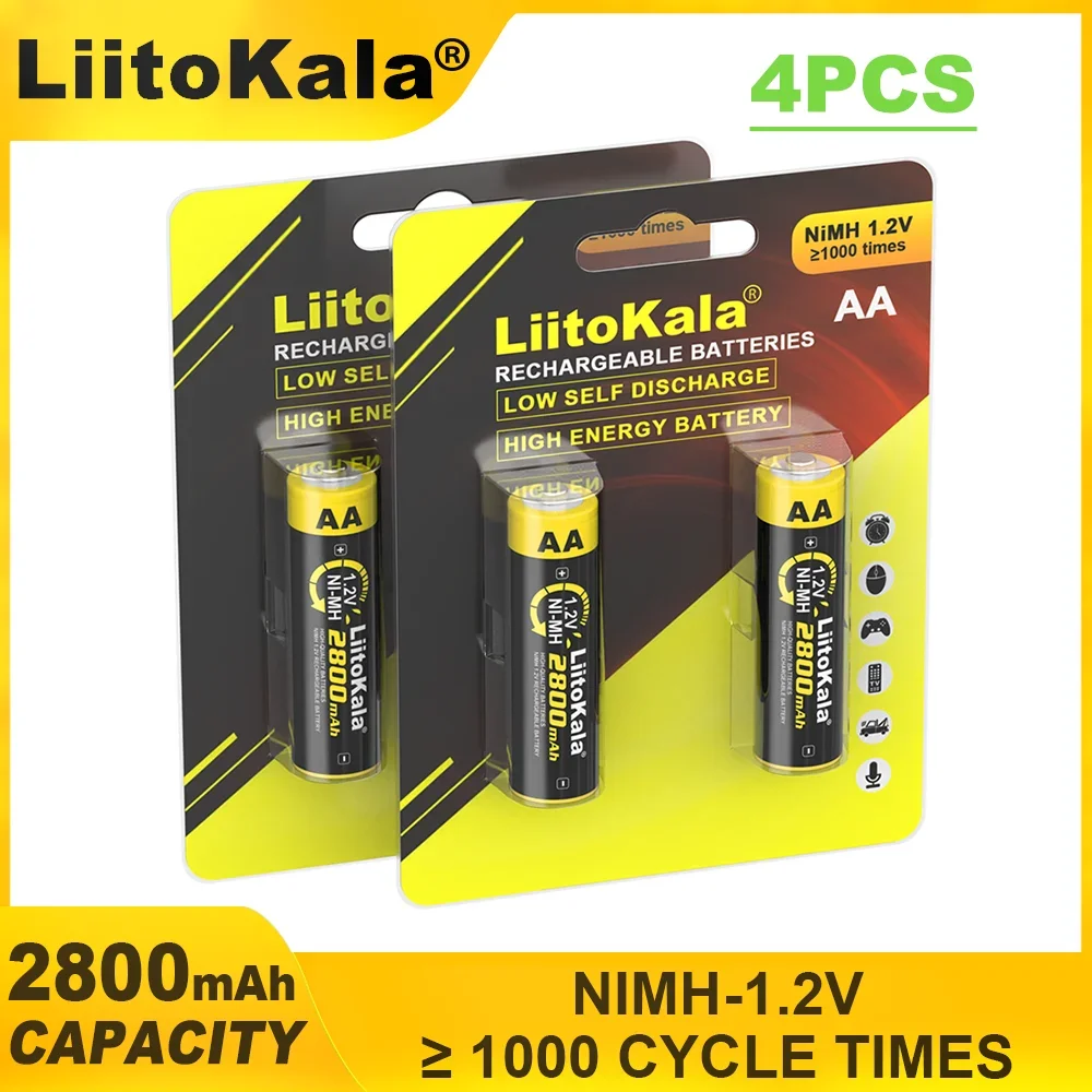قدرة عالية LiitoKala 1.2 فولت ni-mh AA 2800 مللي أمبير بطارية قابلة للشحن للعب الموازين الإلكترونية خلايا التحكم عن بعد 2 قطعة/بطاقة