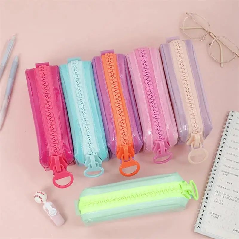 1Pcs Transparent Plastic Box School Lovely Pencil Case Pouch Painting Brush Pens Storage Stationery