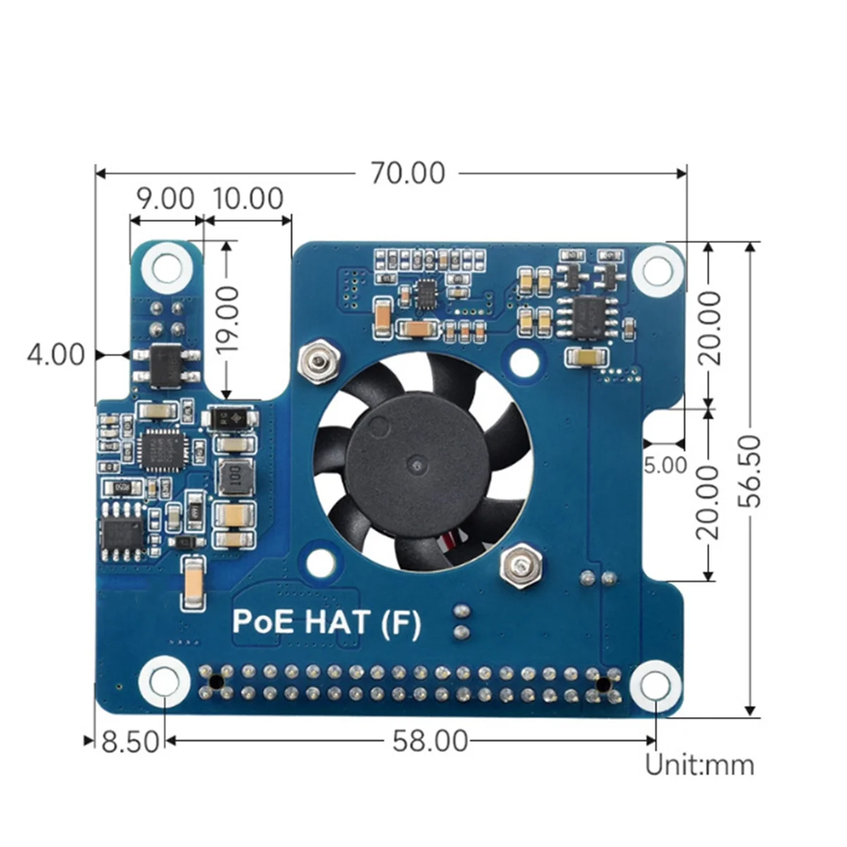 لوح توسعة مع مروحة تبريد لسيارة التوت Pi 5 ، PoE ، HAT. 3af ، في جبيو ، 5V ، 12V