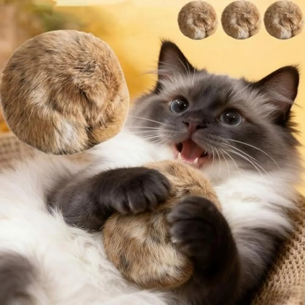 Neues Kaninchenfell-Katzenspielzeug-Ball, Langlebiger Kratzfester Katzen-Teaser-Stab, Weiches Schnüffelspielzeug für Hauskatzen, Kicks-und-Jagd-Spiele