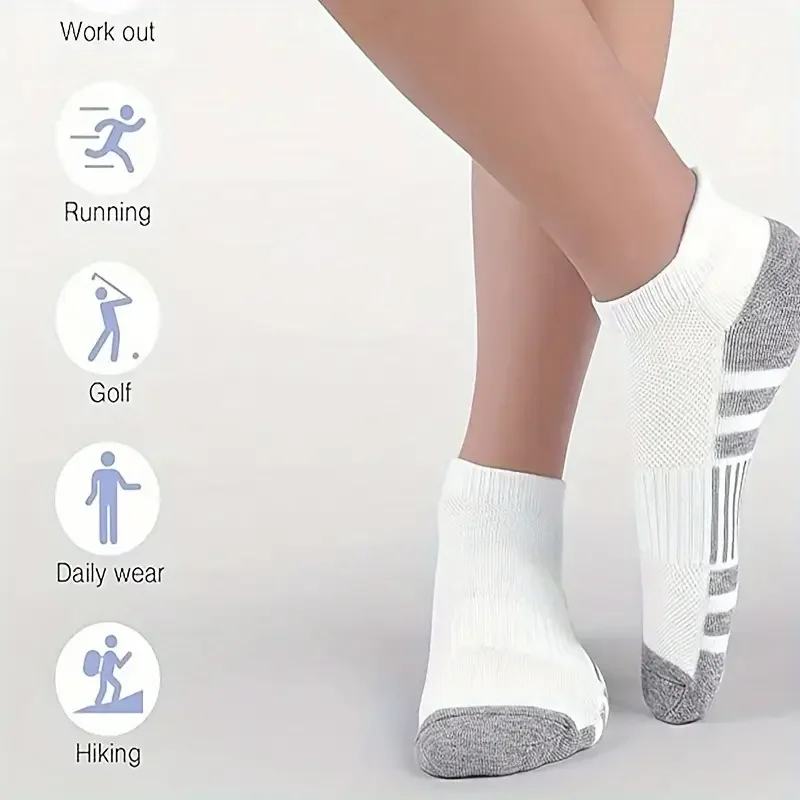 12 Pairs Men Black White Grey Towel Bottom Sweat Absorbent Anti Odor Breathable Non Slip Ear Loop Short Socks For Running Sport