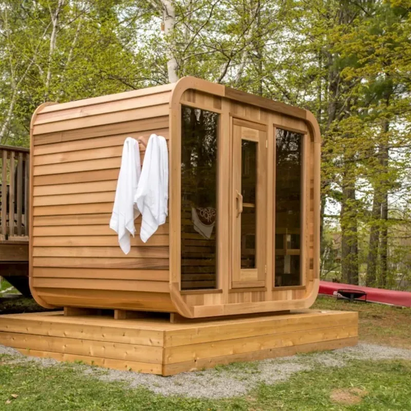 Traditional 6-Person Outdoor Sauna Room 6kW Stove Red Cedar Square Sauna House Far Infrared Steamer Includes Control Panel