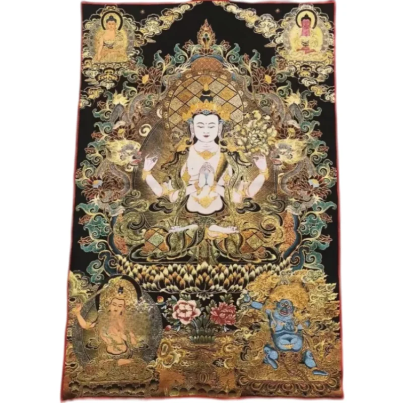 Brocade Tibetan Tangka Embroidery Painting Gold Thread Embroidery Decorative Hanging Pictures