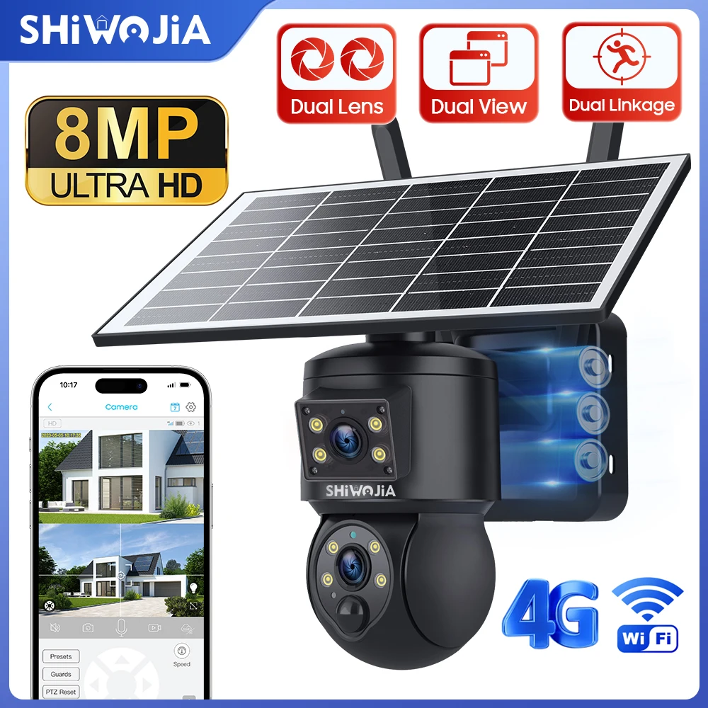 INQMEGA 8MP Dual Lens Solar Camera PTZ Security Camera with PIR Human Detection 7800mAh Battery Color Night Vision