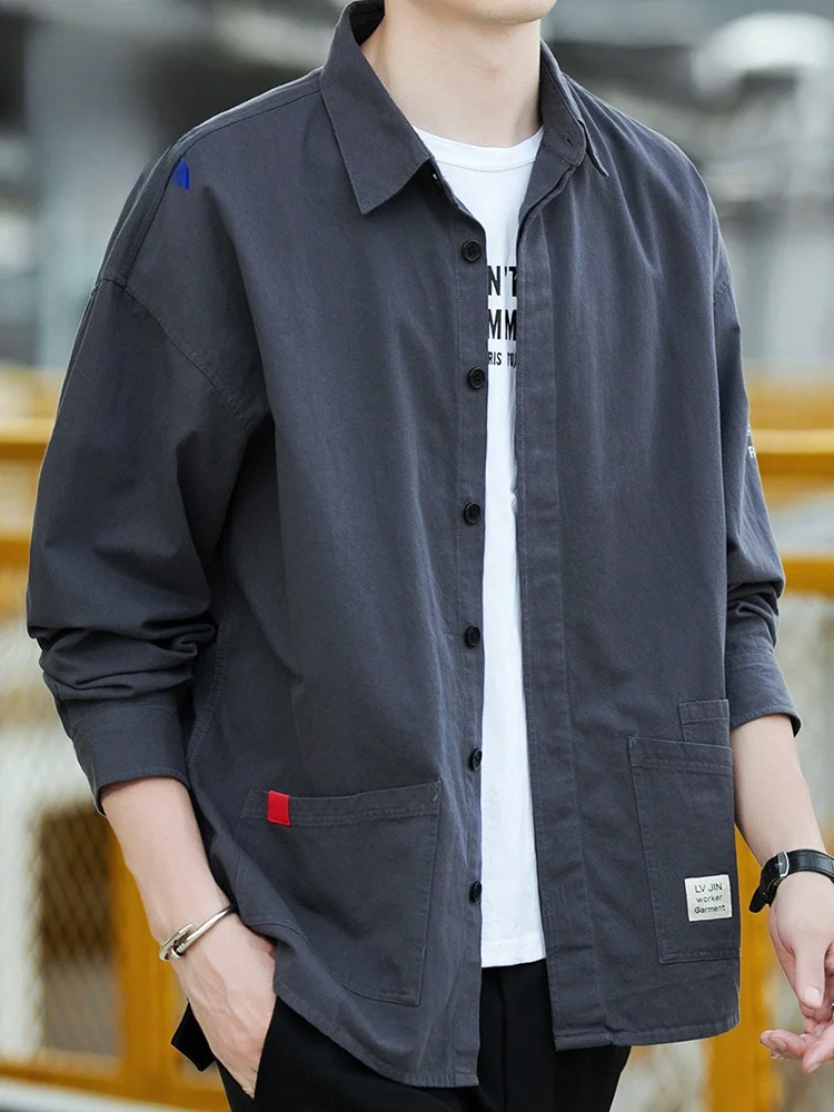 

Rn Pure Cotton Long Sve Casual irt for Men Spring Autumn Korean Sle Leisure Workwear Jaet Youth Faion Ci Life