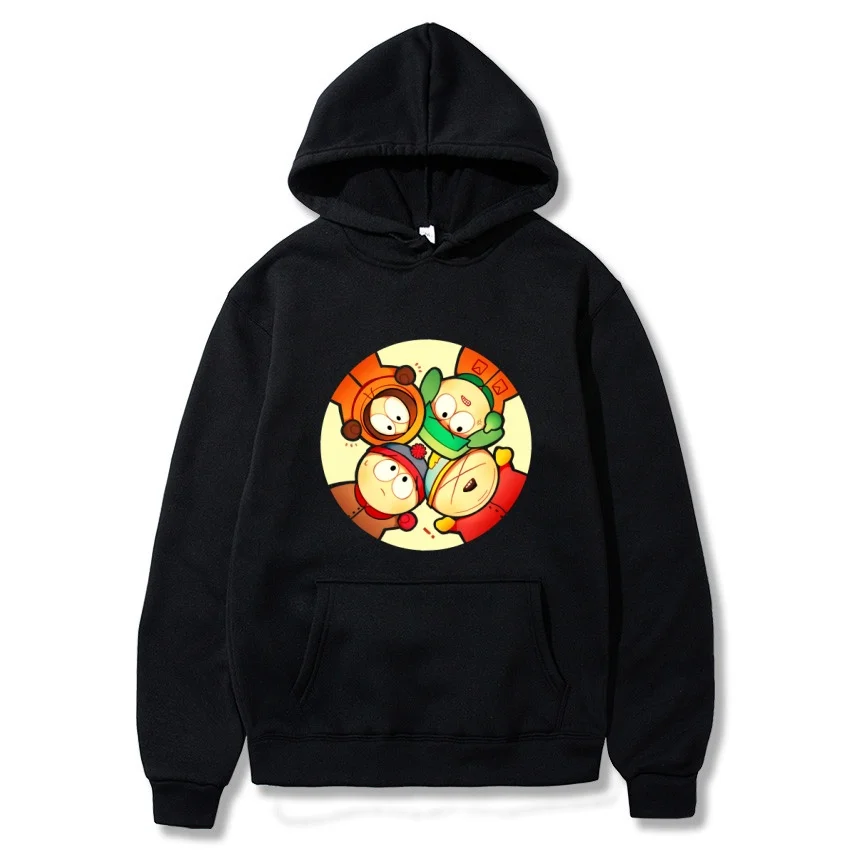 South Park Anime-Muster Hoodie, modischer warmer Mantel, Herren-Hoodie für Herbst und Winter, schwarzer Street-Hoodie mit langen Ärmeln – Detail 16